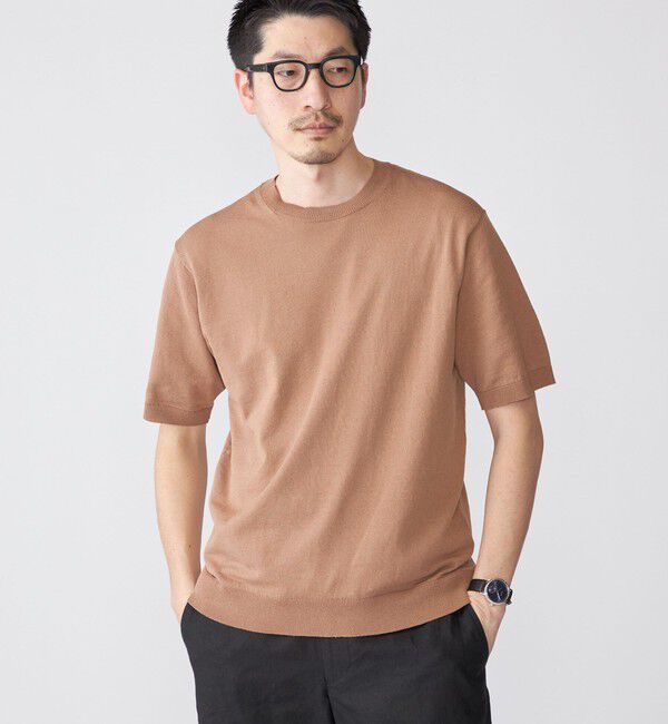 SHIPS「SHIPS: 〈手洗い可能〉 14ゲージ TEXBRID(R) リネン ニット Tシャツ」|ニット・セーター|キャメル