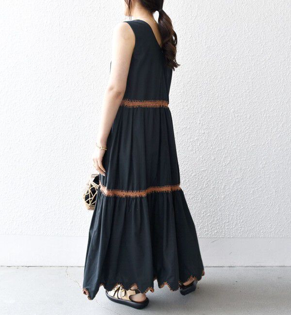 SHIPS any「bon_meur:〈洗濯機可能〉ブランケット エンブロイダリー ティアード ワンピース」|ワンピース|ブラック