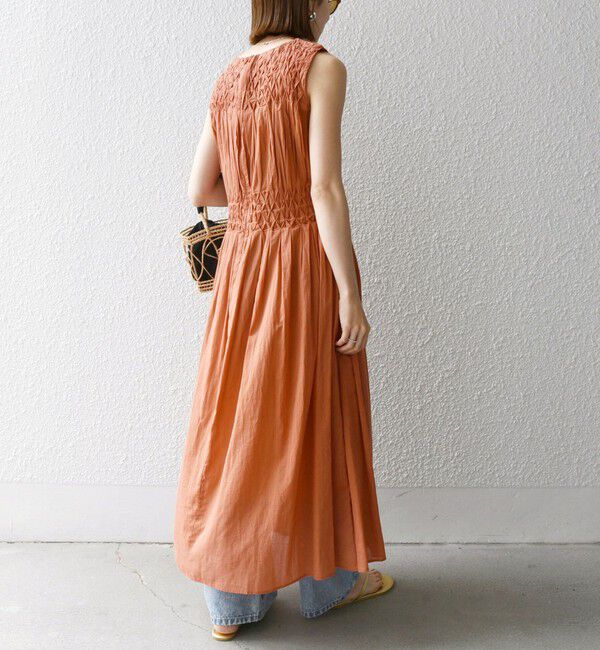 SHIPS any「【WEB限定】SHIPS any: ハンドスモッキング  コットン フレア ノースリーブ ワンピース」|ワンピース|