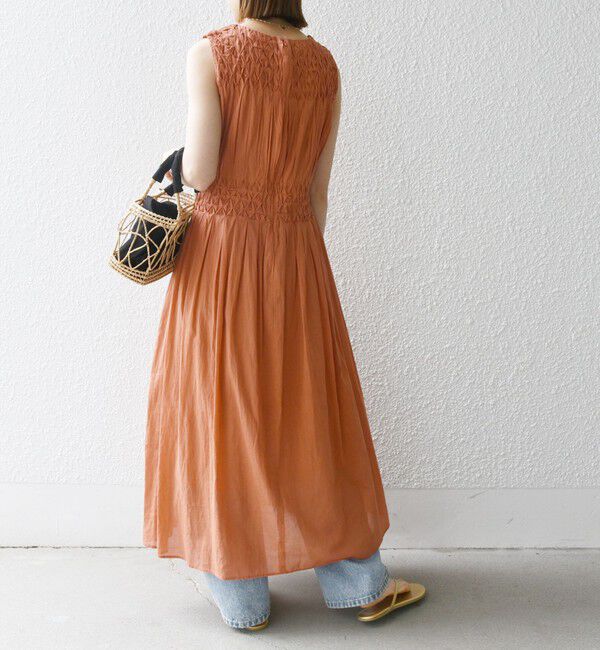 SHIPS any「【WEB限定】SHIPS any: ハンドスモッキング  コットン フレア ノースリーブ ワンピース」|ワンピース|