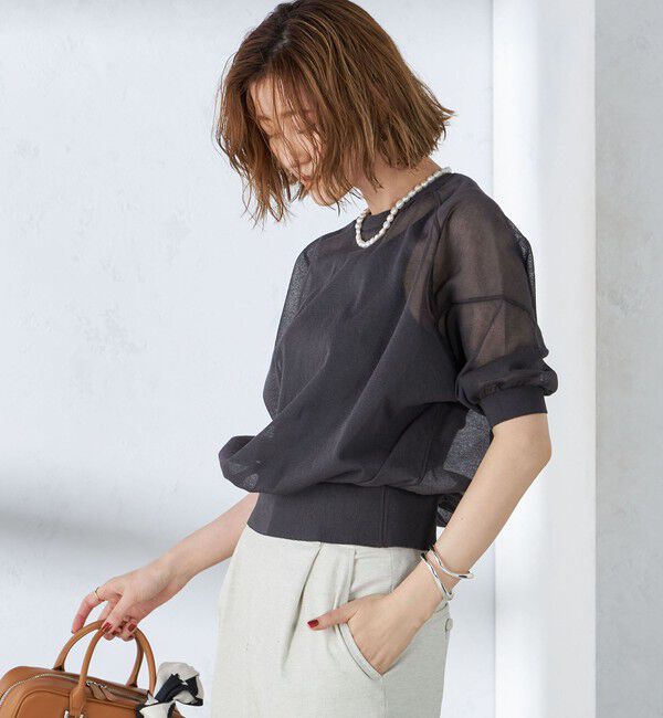 SHIPS for women「〈手洗い可能〉シアー ラメ 半袖 サマー ニット」|ニット・セーター|