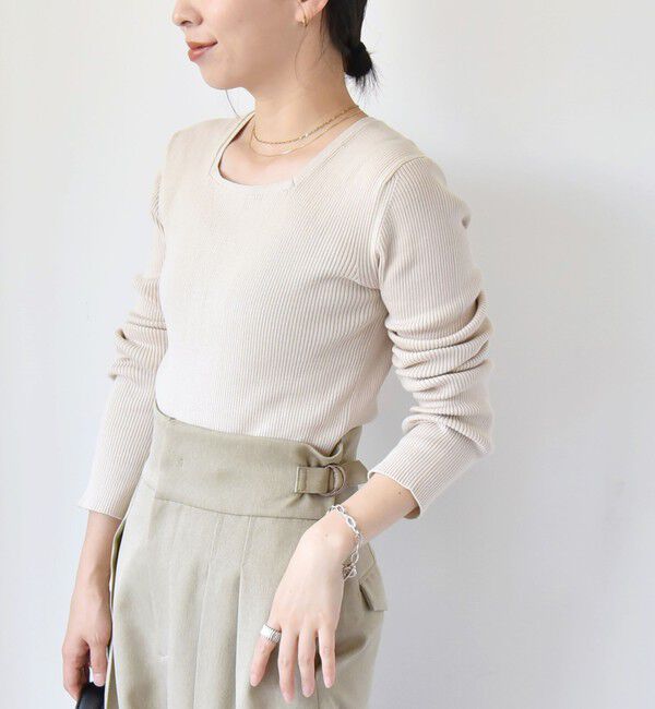 quaranciel「quaranciel:〈手洗い可能〉コットン スクエアネック リブ ニット」|ニット・セーター|ナチュラル