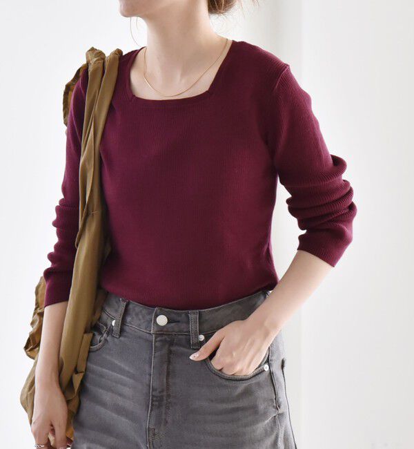 quaranciel「quaranciel:〈手洗い可能〉コットン スクエアネック リブ ニット」|ニット・セーター|