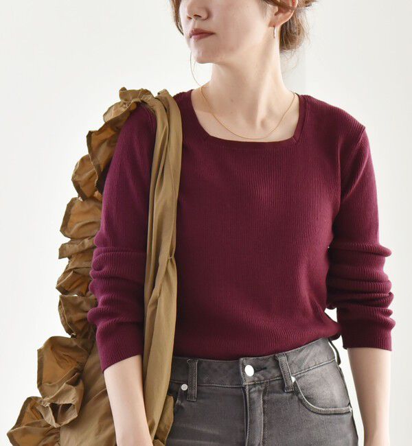 quaranciel「quaranciel:〈手洗い可能〉コットン スクエアネック リブ ニット」|ニット・セーター|