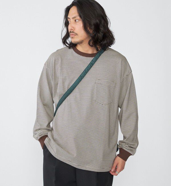 SHIPS「SHIPS: マイクロ ボーダー Tシャツ (ロンT)」|Tシャツ・カットソー|ブラウン