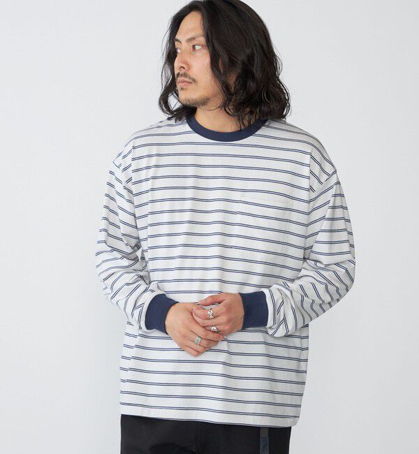 SHIPS「SHIPS: マイクロ ボーダー Tシャツ (ロンT)」|Tシャツ・カットソー|ネイビー