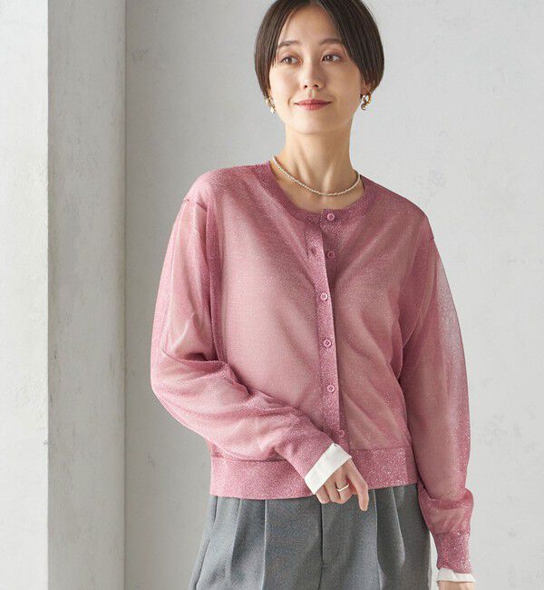 SHIPS for women「〈手洗い可能〉イタリーヤーン ラメ ショート カーディガン」|カーディガン|ピンク