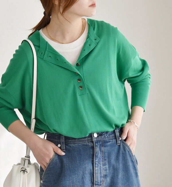 quaranciel「quaranciel:〈手洗い可能〉シルク ミックス ヘンリーネック ニット プルオーバー」|ニット・セーター|