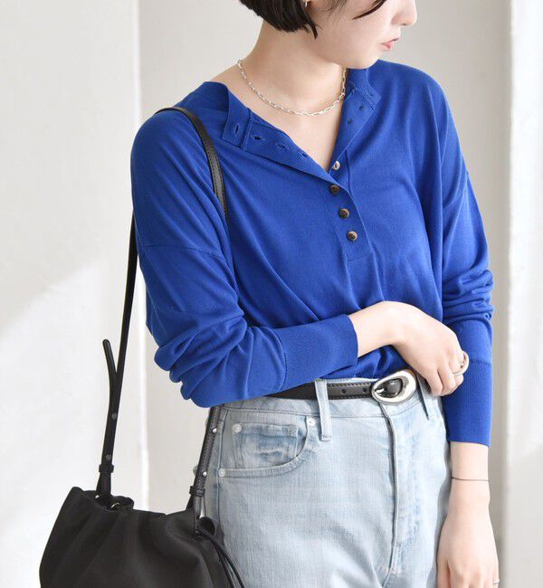 quaranciel「quaranciel:〈手洗い可能〉シルク ミックス ヘンリーネック ニット プルオーバー」|ニット・セーター|ブルー