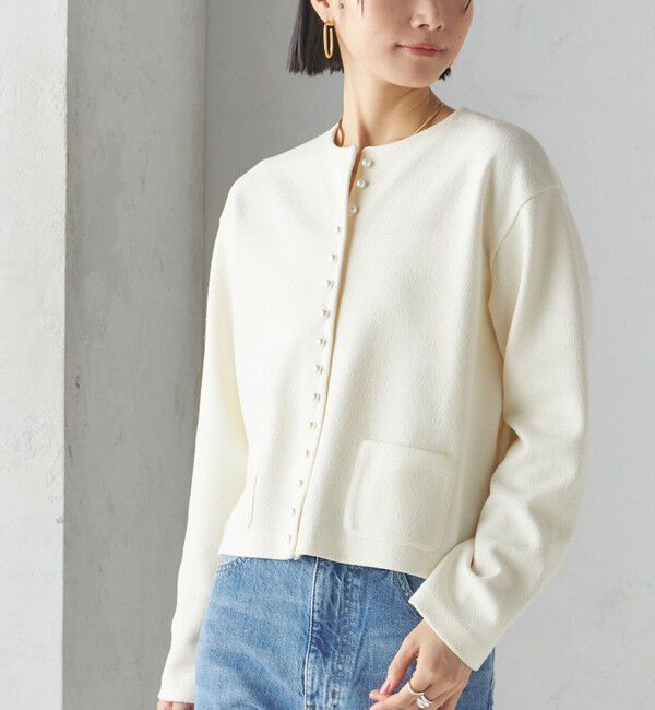 SHIPS for women「〈手洗い可能〉ブークレ ダブル ニット パールモチーフボタン カーディガン」|カーディガン|オフホワイト