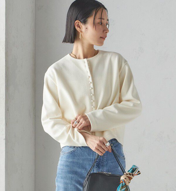 SHIPS for women「〈手洗い可能〉ブークレ ダブル ニット パールモチーフボタン カーディガン」|カーディガン|
