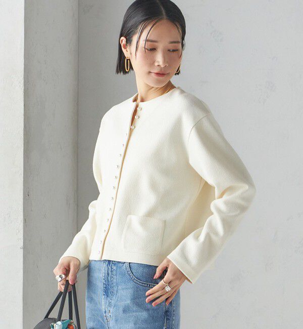 SHIPS for women「〈手洗い可能〉ブークレ ダブル ニット パールモチーフボタン カーディガン」|カーディガン|