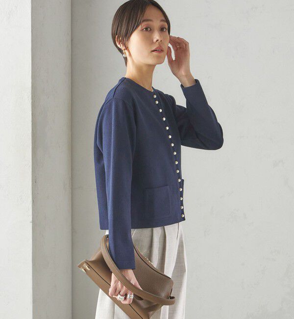 SHIPS for women「〈手洗い可能〉ブークレ ダブル ニット パールモチーフボタン カーディガン」|カーディガン|