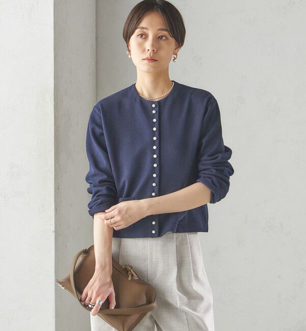 SHIPS for women「〈手洗い可能〉ブークレ ダブル ニット パールモチーフボタン カーディガン」|カーディガン|