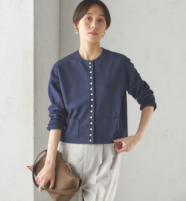 SHIPS for women「〈手洗い可能〉ブークレ ダブル ニット パールモチーフボタン カーディガン」|カーディガン|