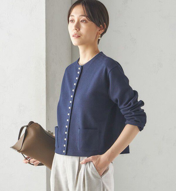 SHIPS for women「〈手洗い可能〉ブークレ ダブル ニット パールモチーフボタン カーディガン」|カーディガン|