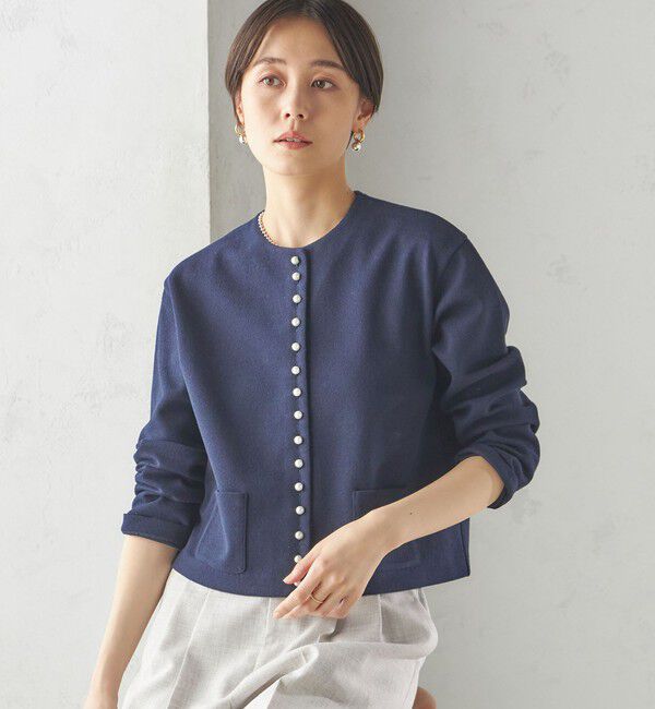 SHIPS for women「〈手洗い可能〉ブークレ ダブル ニット パールモチーフボタン カーディガン」|カーディガン|