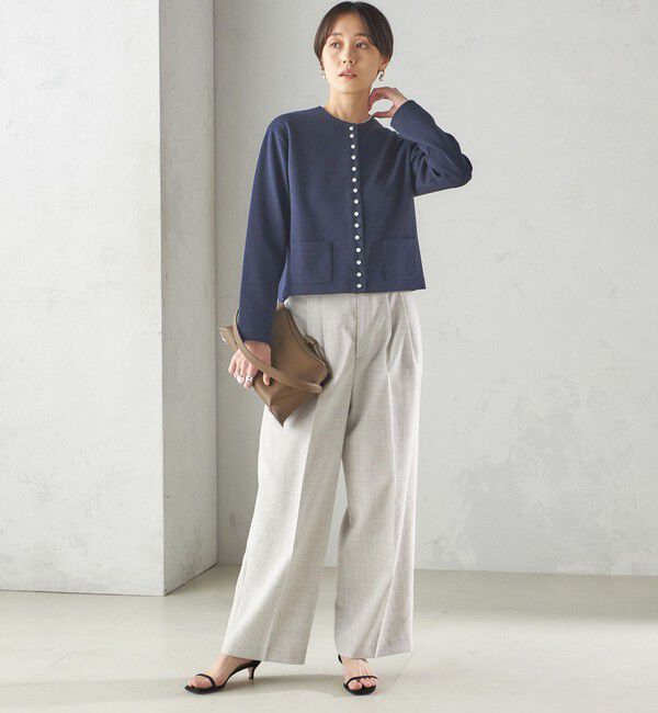 SHIPS for women「〈手洗い可能〉ブークレ ダブル ニット パールモチーフボタン カーディガン」|カーディガン|