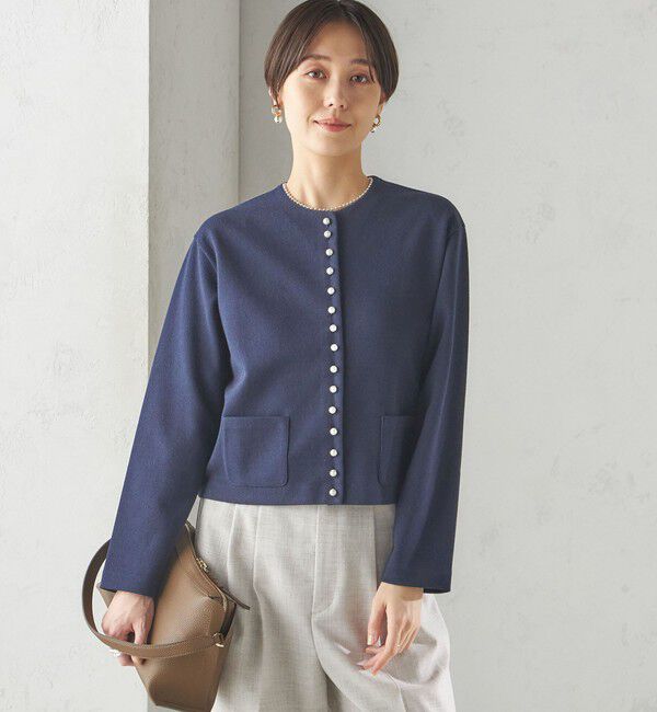 SHIPS for women「〈手洗い可能〉ブークレ ダブル ニット パールモチーフボタン カーディガン」|カーディガン|