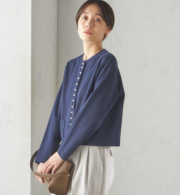 SHIPS for women「〈手洗い可能〉ブークレ ダブル ニット パールモチーフボタン カーディガン」|カーディガン|
