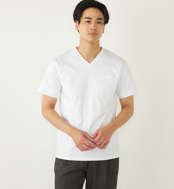 SHIPS Colors 「SHIPS Colors:〈接触冷感〉シルケット コットン Vネック TEE◇」|Tシャツ・カットソー|ライトホワイト