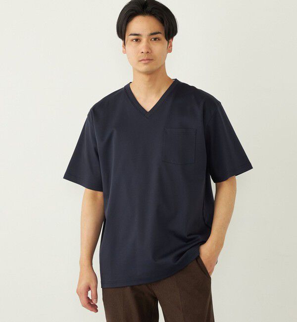 SHIPS Colors 「SHIPS Colors:〈接触冷感〉シルケット コットン Vネック TEE◇」|Tシャツ・カットソー|ネイビー