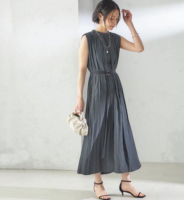 SHIPS for women「〈手洗い可能〉割繊 無地 ノースリーブ ワンピース」|ワンピース|ダークグレー