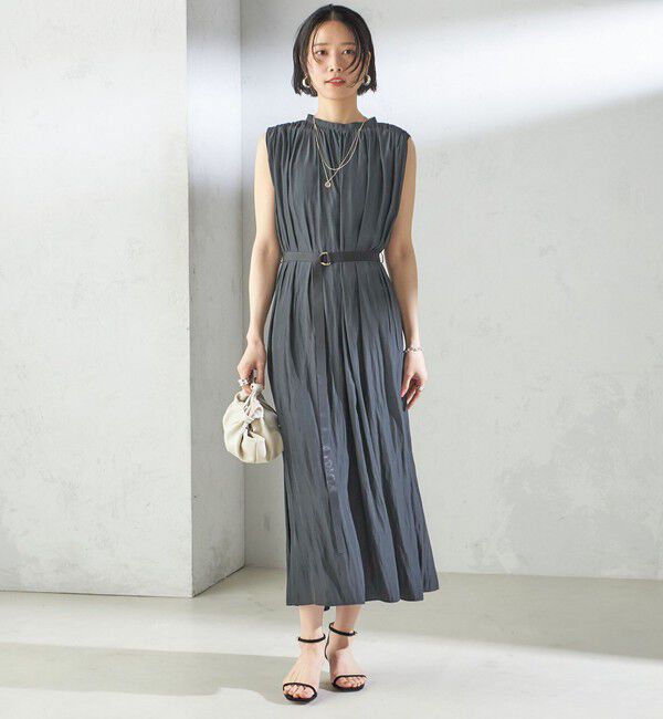 SHIPS for women「〈手洗い可能〉割繊 無地 ノースリーブ ワンピース」|ワンピース|