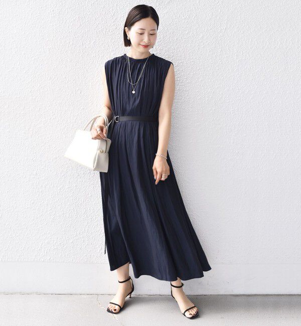 SHIPS for women「〈手洗い可能〉割繊 無地 ノースリーブ ワンピース」|ワンピース|