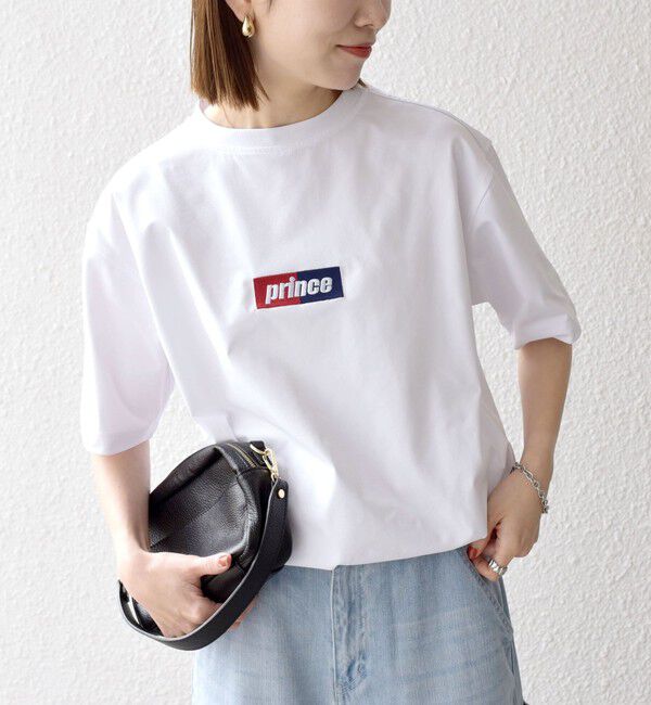 SHIPS any「【SHIPS any別注】prince:〈吸水速乾/UVカット/遮熱〉ボックス ロゴ 刺繍 スピンドル Tシャツ◇」|Tシャツ・カットソー|ホワイト