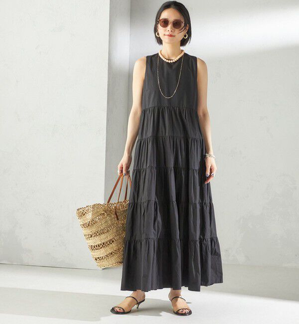SHIPS for women「〈手洗い可能〉Fanaka:ポプリン ティアード ロング ワンピース」|ワンピース|