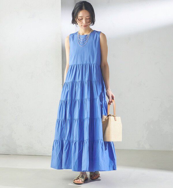 SHIPS for women「〈手洗い可能〉Fanaka:ポプリン ティアード ロング ワンピース」|ワンピース|