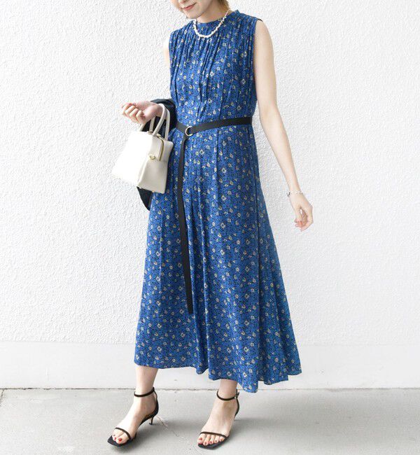 SHIPS for women「〈手洗い可能〉割繊 フラワー プリント ノースリーブ ワンピース」|ワンピース|