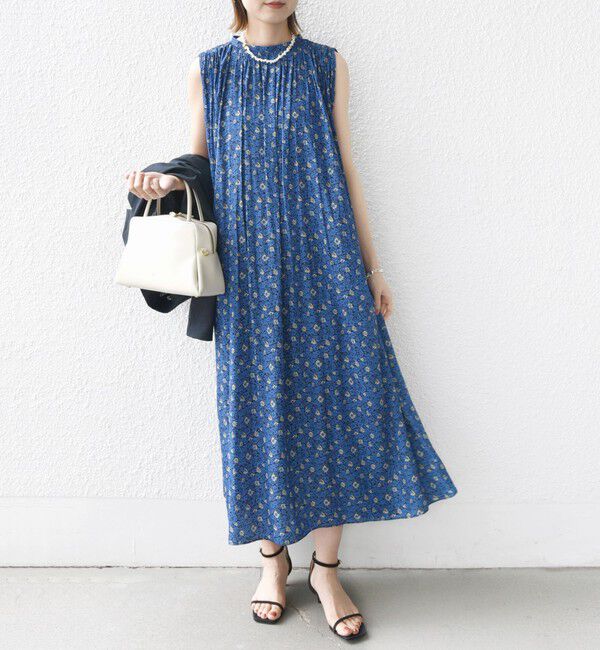 SHIPS for women「〈手洗い可能〉割繊 フラワー プリント ノースリーブ ワンピース」|ワンピース|