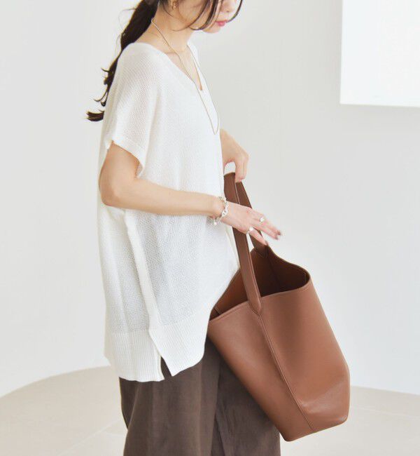 quaranciel「quaranciel:〈手洗い可能〉ラミー ミックス Vネック ノースリーブ シアー ニット」|ニット・セーター|