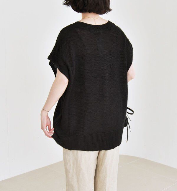 quaranciel「quaranciel:〈手洗い可能〉ラミー ミックス Vネック ノースリーブ シアー ニット」|ニット・セーター|