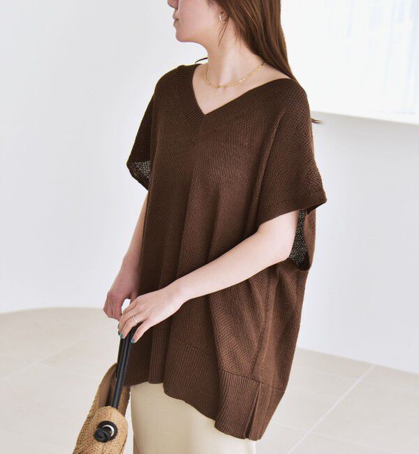 quaranciel「quaranciel:〈手洗い可能〉ラミー ミックス Vネック ノースリーブ シアー ニット」|ニット・セーター|