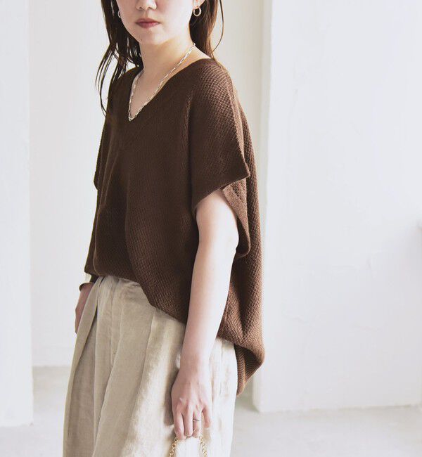 quaranciel「quaranciel:〈手洗い可能〉ラミー ミックス Vネック ノースリーブ シアー ニット」|ニット・セーター|