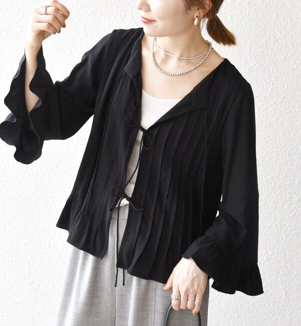 SHIPS any「SHIPS any:〈洗濯機可能〉ラッフル リボン ピンタック フレアスリーブ ブラウス」|シャツ・ブラウス|