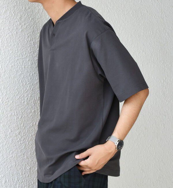 SHIPS any「SHIPS any:〈接触冷感・遮熱・UVカット機能等〉サマーファンクション 鹿の子 ヘンリーネック Tシャツ◆」|Tシャツ・カットソー|