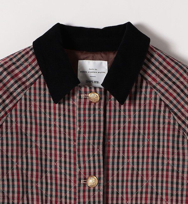 SHIPS any「SHIPS any: キルティング チェック ステンカラー Aライン ロング コート」|ステンカラーコート|