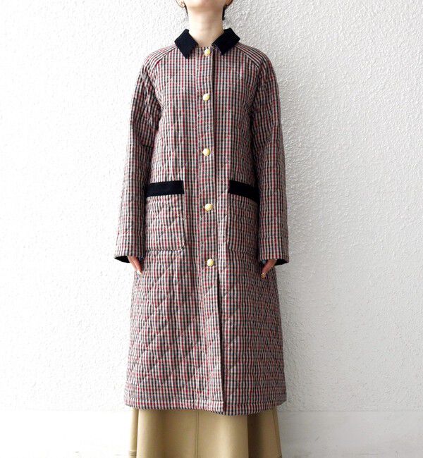 SHIPS any「SHIPS any: キルティング チェック ステンカラー Aライン ロング コート」|ステンカラーコート|