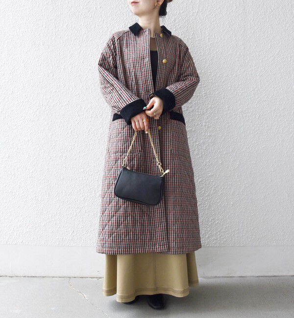 SHIPS any「SHIPS any: キルティング チェック ステンカラー Aライン ロング コート」|ステンカラーコート|