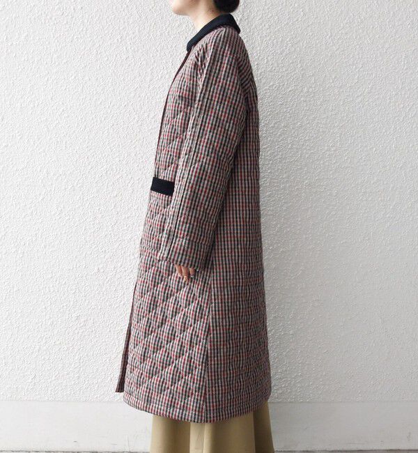 SHIPS any「SHIPS any: キルティング チェック ステンカラー Aライン ロング コート」|ステンカラーコート|