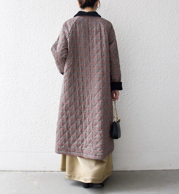 SHIPS any「SHIPS any: キルティング チェック ステンカラー Aライン ロング コート」|ステンカラーコート|