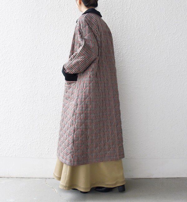 SHIPS any「SHIPS any: キルティング チェック ステンカラー Aライン ロング コート」|ステンカラーコート|