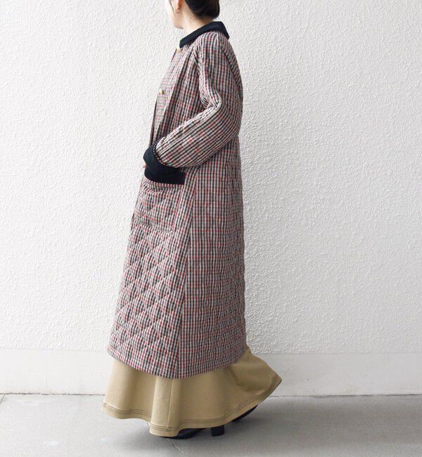 SHIPS any「SHIPS any: キルティング チェック ステンカラー Aライン ロング コート」|ステンカラーコート|