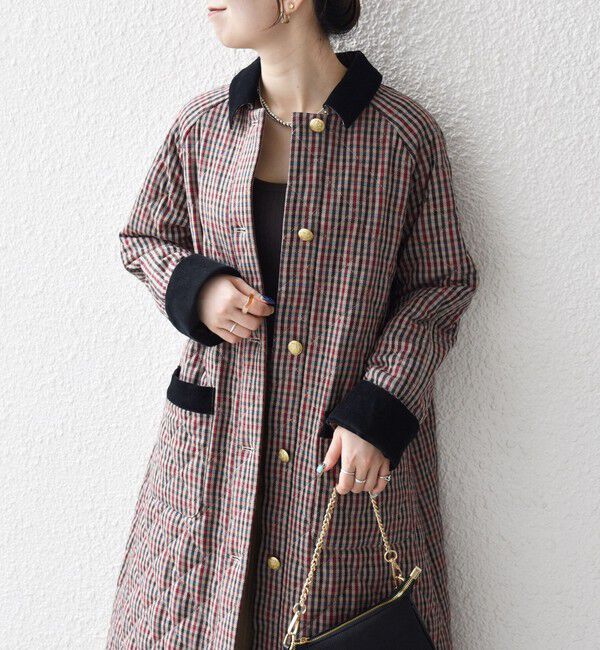 SHIPS any「SHIPS any: キルティング チェック ステンカラー Aライン ロング コート」|ステンカラーコート|