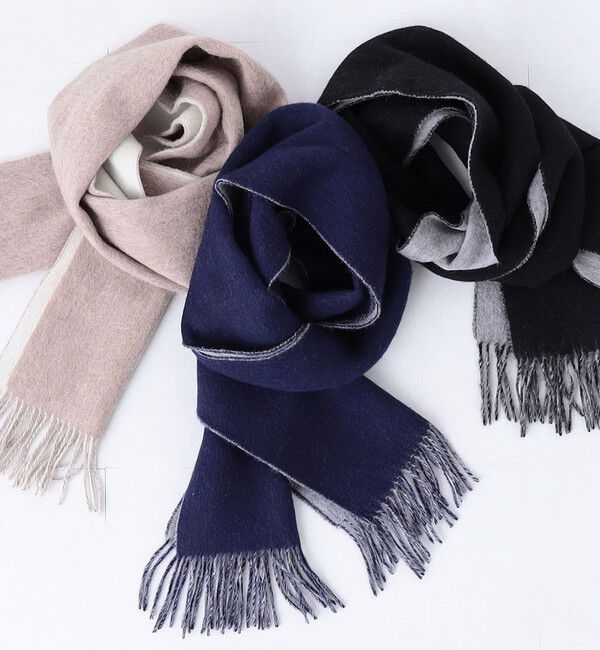 SHIPS any「SHIPS any: サープラスヤーン ウール リバーシブル ソリッド マフラー◇」|マフラー|ネイビー