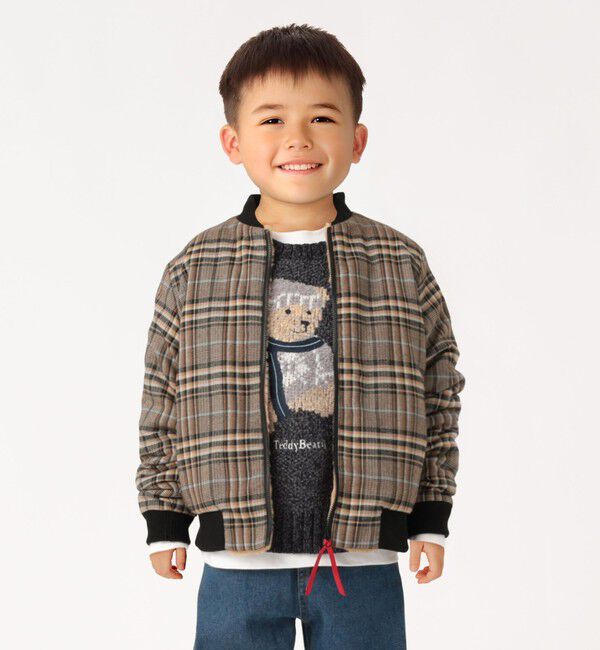 SHIPS Colors 「SHIPS Colors:90～140cm / ボア ボマー ジャケット チェック◇」|ブルゾン・スタジャン|ブラウン